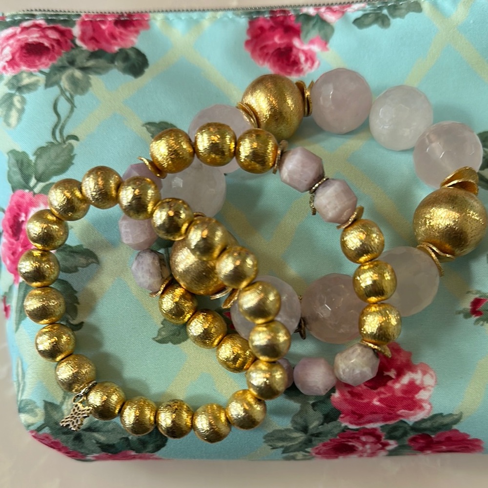 Gold and Pink Beaded Bracelets